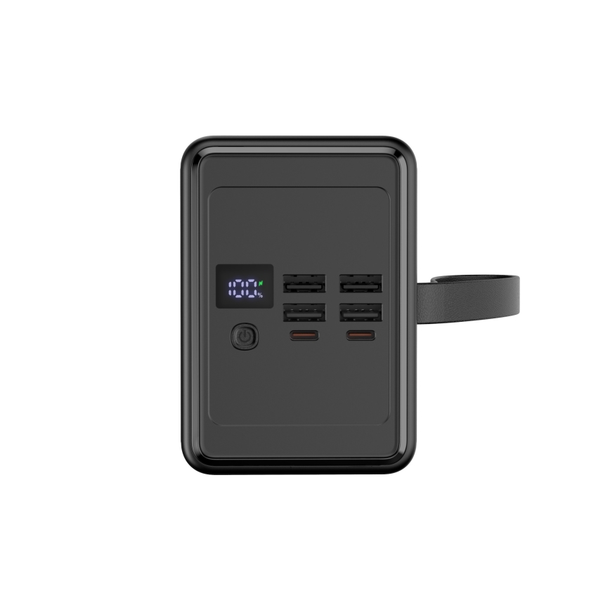 Akupank 80000 mAh 20W Power Delivery 4xUSB-A + 2xUSB-C LED-taskulambiga ja 1m USB-C-kaabliga must