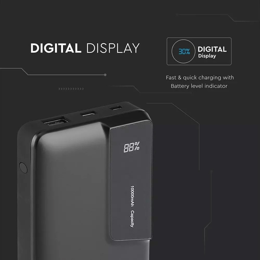 Akupank ekraaniga 10000mAh/3,7V must