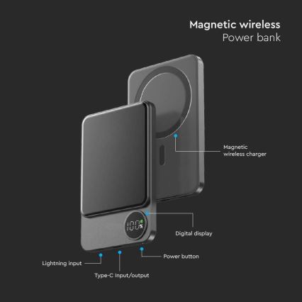 Akupank ekraani ja juhtmevaba laadimisega Power Delivery 10000mAh/20W/5V must