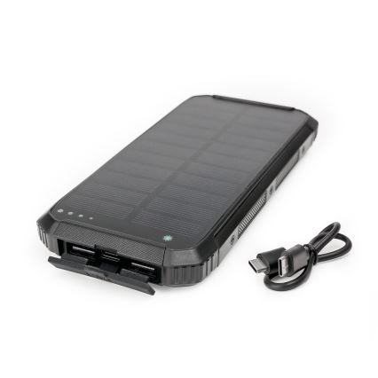 Akupank LED tule, juhtmevaba laadimise ja päikesepaneeliga Power Delivery 15W/10000 mAh must