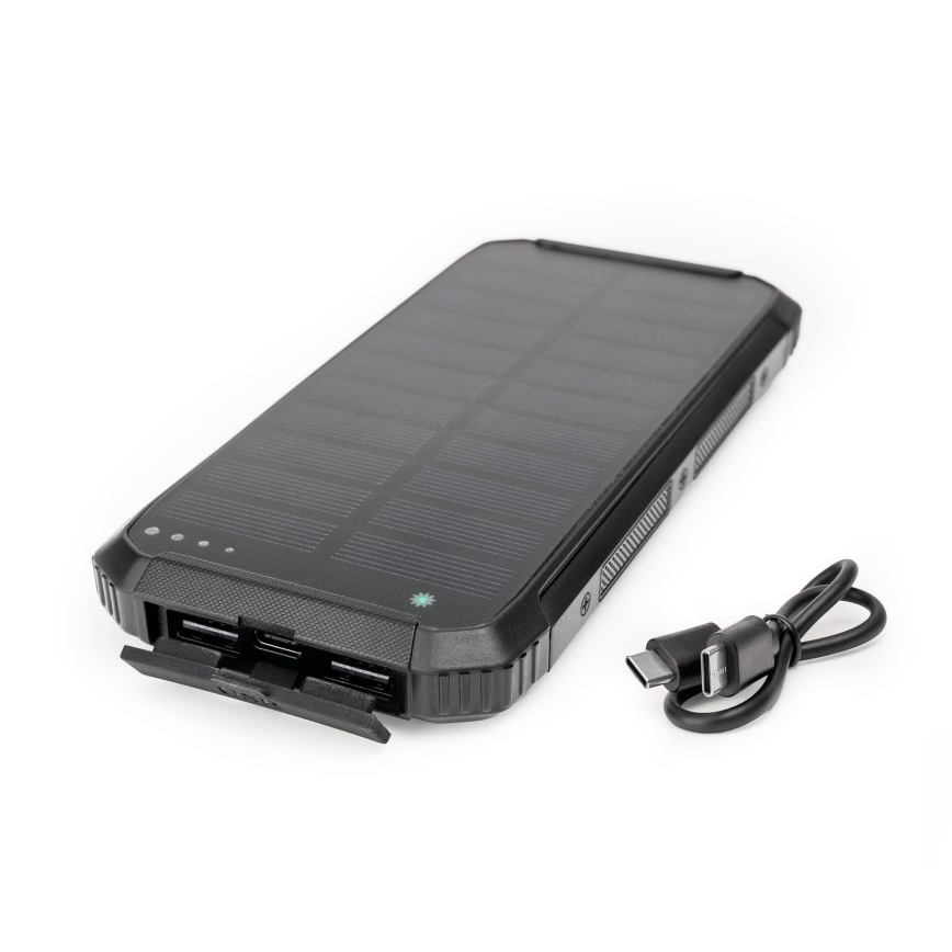 Akupank LED tule, juhtmevaba laadimise ja päikesepaneeliga Power Delivery 15W/10000 mAh must