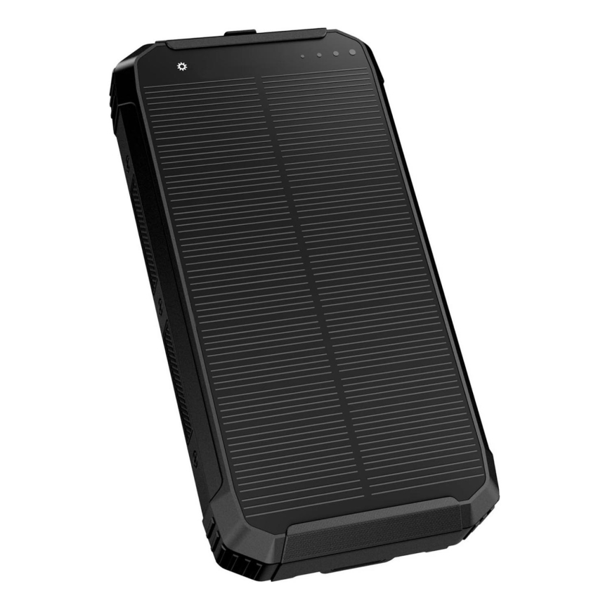 Akupank LED tule, juhtmevaba laadimise ja päikesepaneeliga Power Delivery 15W/10000 mAh must