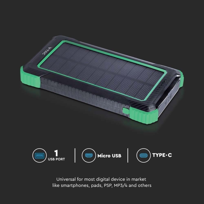 Akupank päikesepaneeliga Power Delivery 10000mAh/10W/5V must