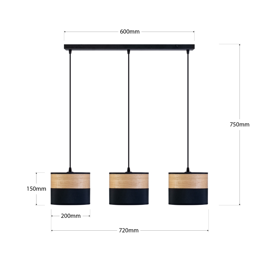 ALBA ripplamp kaabliga 3xE27/15W/230V must/pruun