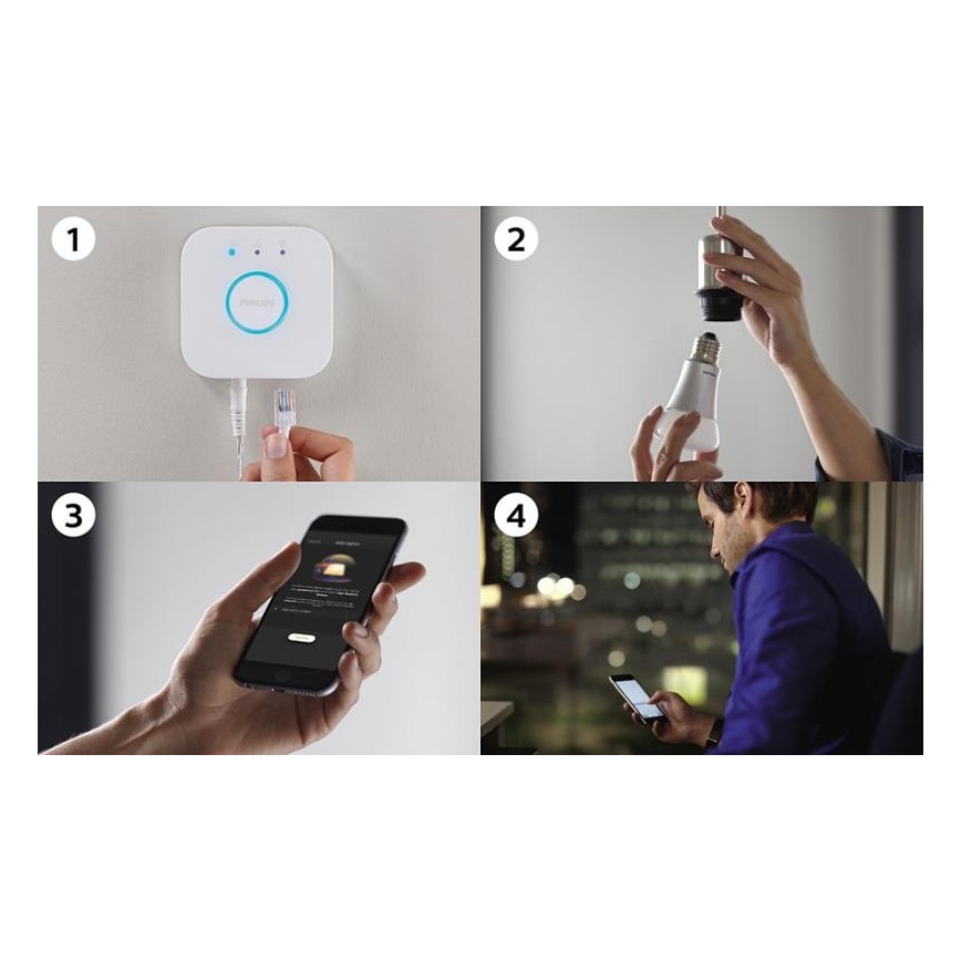 Philips Hue STARTER KIT WHITE algkomplekt 3xE27/9W 2700K + Hue Bridge ja dimmerlüliti
