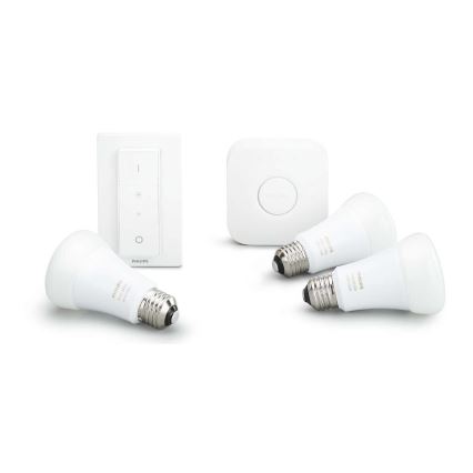 Philips Hue STARTER KIT WHITE algkomplekt 3xE27/9W 2700K + Hue Bridge ja dimmerlüliti