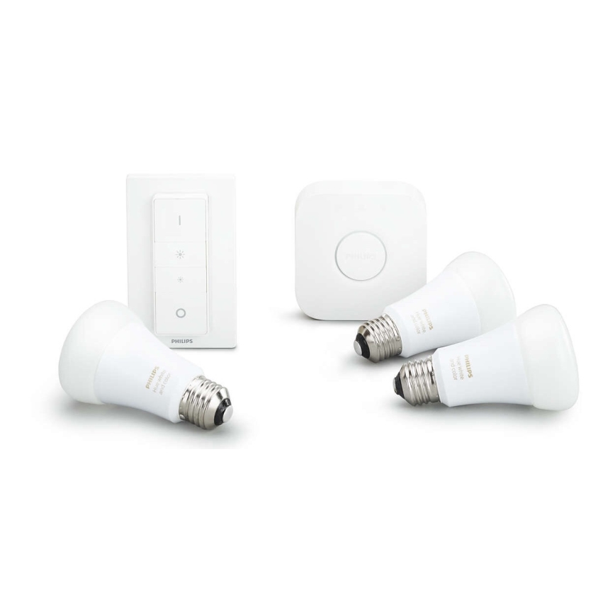 Philips Hue STARTER KIT WHITE algkomplekt 3xE27/9W 2700K + Hue Bridge ja dimmerlüliti