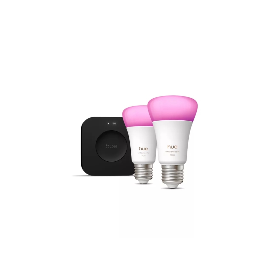Philips Hue White and Color Ambiance algkomplekt — 2× E27 / 8,1 W, 1000–20 000 K + Hue Bridge