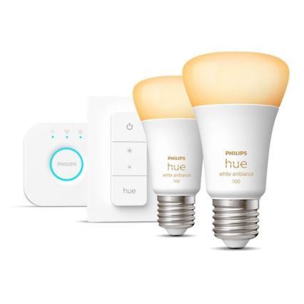 Algkomplekt Philips Hue WHITE AMBIANCE 2xE27/8W/230V + Hue Bridge ja hämarduslüliti