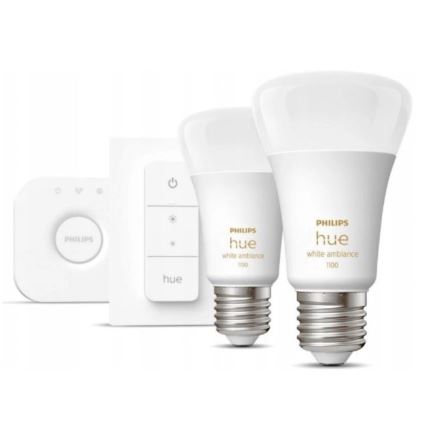 Algkomplekt Philips Hue WHITE AMBIANCE 2xE27/8W/230V + Hue Bridge ja hämarduslüliti