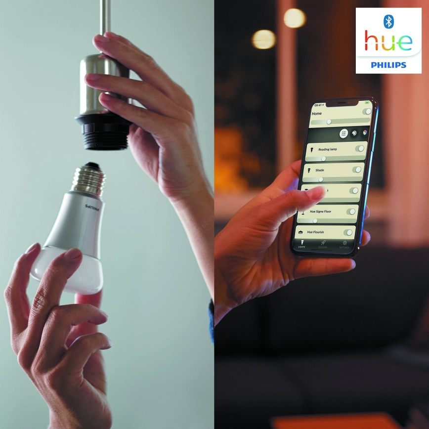 Algkomplekt Philips Hue WHITE AMBIANCE 2xE27/8W/230V + Hue Bridge ja hämarduslüliti