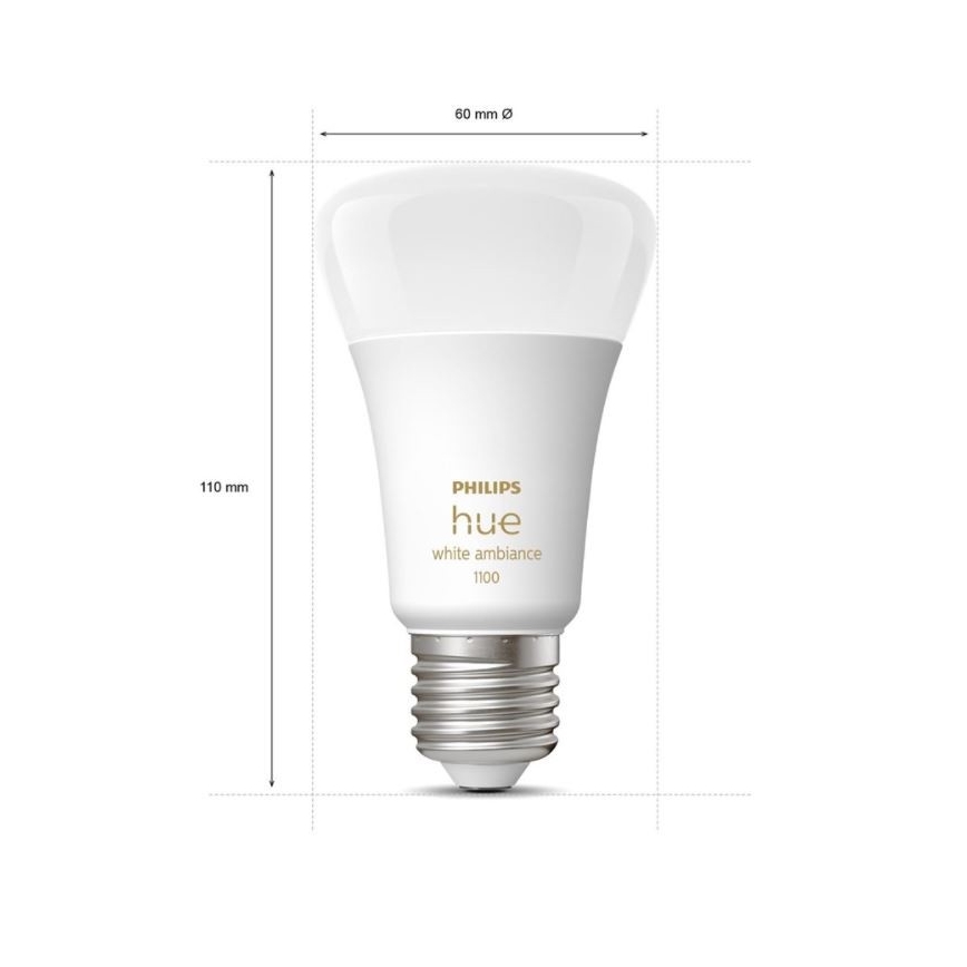 Algkomplekt Philips Hue WHITE AMBIANCE 2xE27/8W/230V + Hue Bridge ja hämarduslüliti