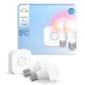 Algkomplekt Philips Hue White And Color Ambiance Essential 2xE27/8W/230V 2200-6500K + ühendusseade