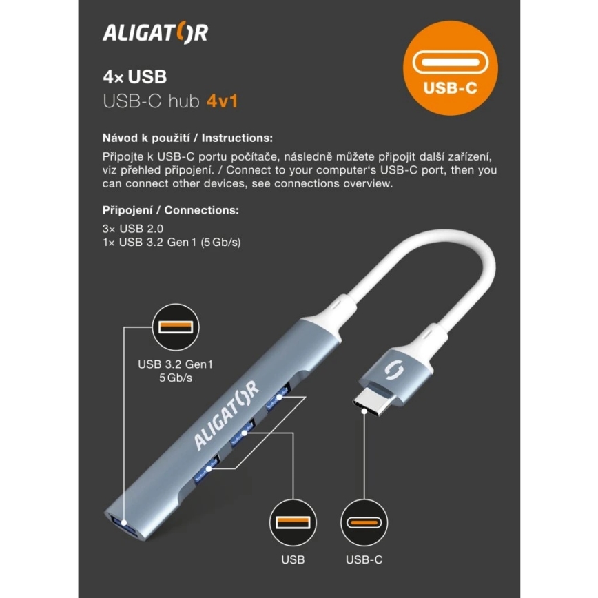 Aligator AHUB002 - USB-C jaam 4-ühes