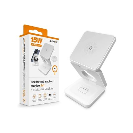 Aligator AMS09WT - 3-ühes MagSafe juhtmevaba laadimisjaam 15 W valge