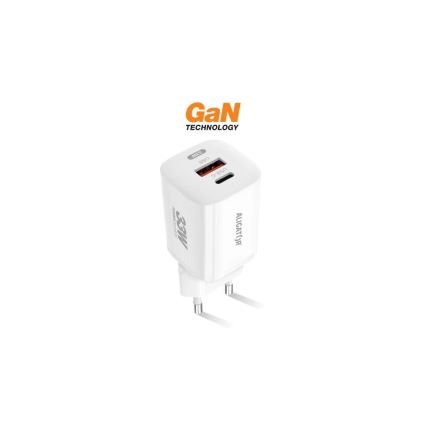 Aligator CHPD0020 - Kiirlaadimisadapter GaN Power Delivery 33W USB-A + USB-C valge