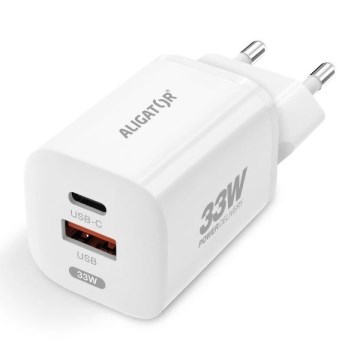 Aligator CHPD0020 - Kiirlaadimisadapter GaN Power Delivery 33W USB-A + USB-C valge