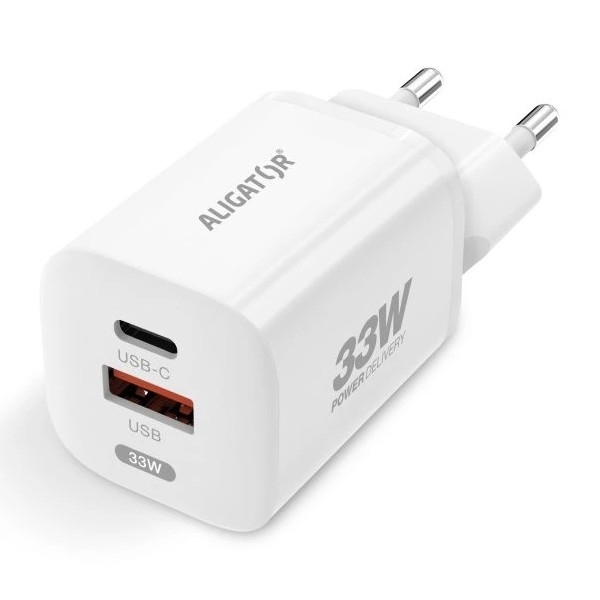 Aligator CHPD0020 - Kiirlaadimisadapter GaN Power Delivery 33W USB-A + USB-C valge
