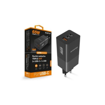 Aligator CHPD0027 - Kiirlaadiv GaN USB Power Delivery 65W adapter 2xUSB-C + USB-A must