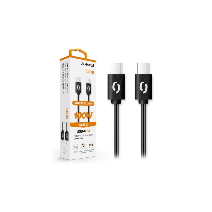 Aligator DATKP46 - USB-kaabel USB-C / USB-C, 100 W Power Delivery, 1,5 m, must