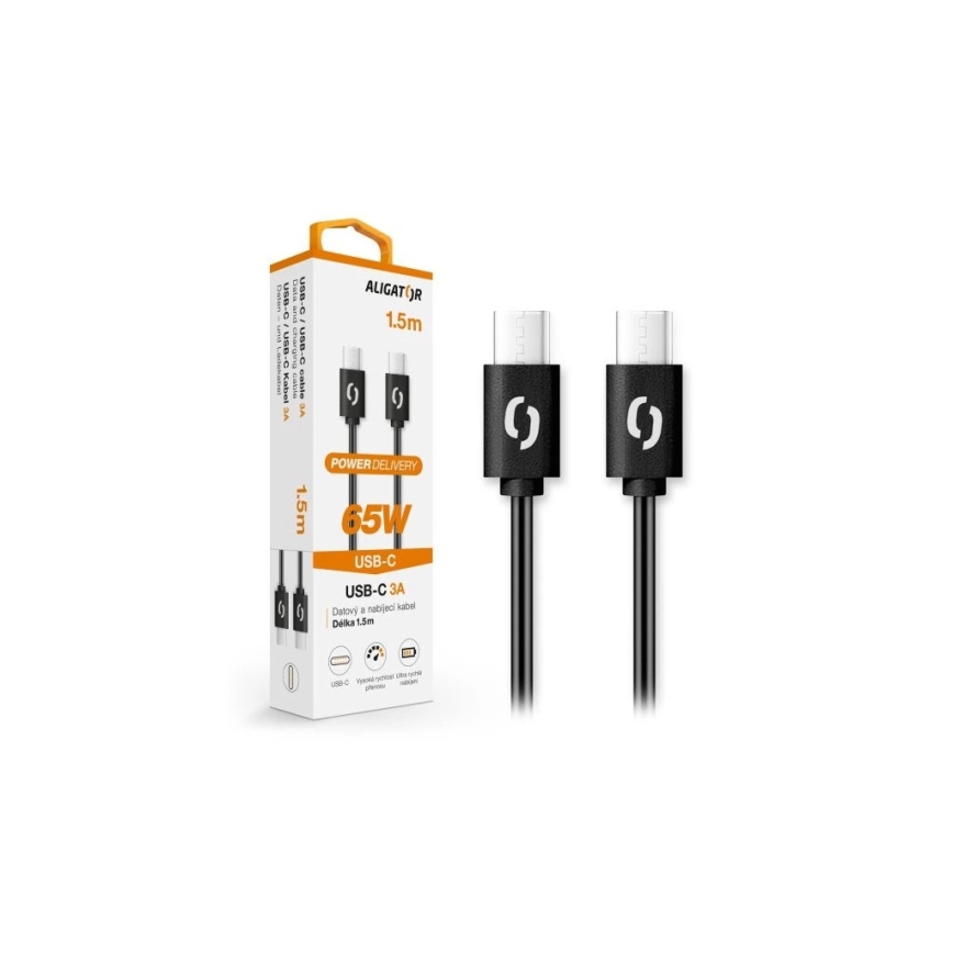 Aligator DATKP48 - USB-kaabel USB-C / USB-C 65W Power Delivery 1,5 m must