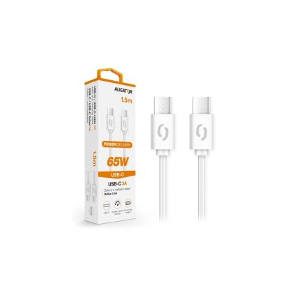 Aligator DATKP49 - USB-kaabel USB-C / USB-C 65 W Power Delivery 1,5 m valge