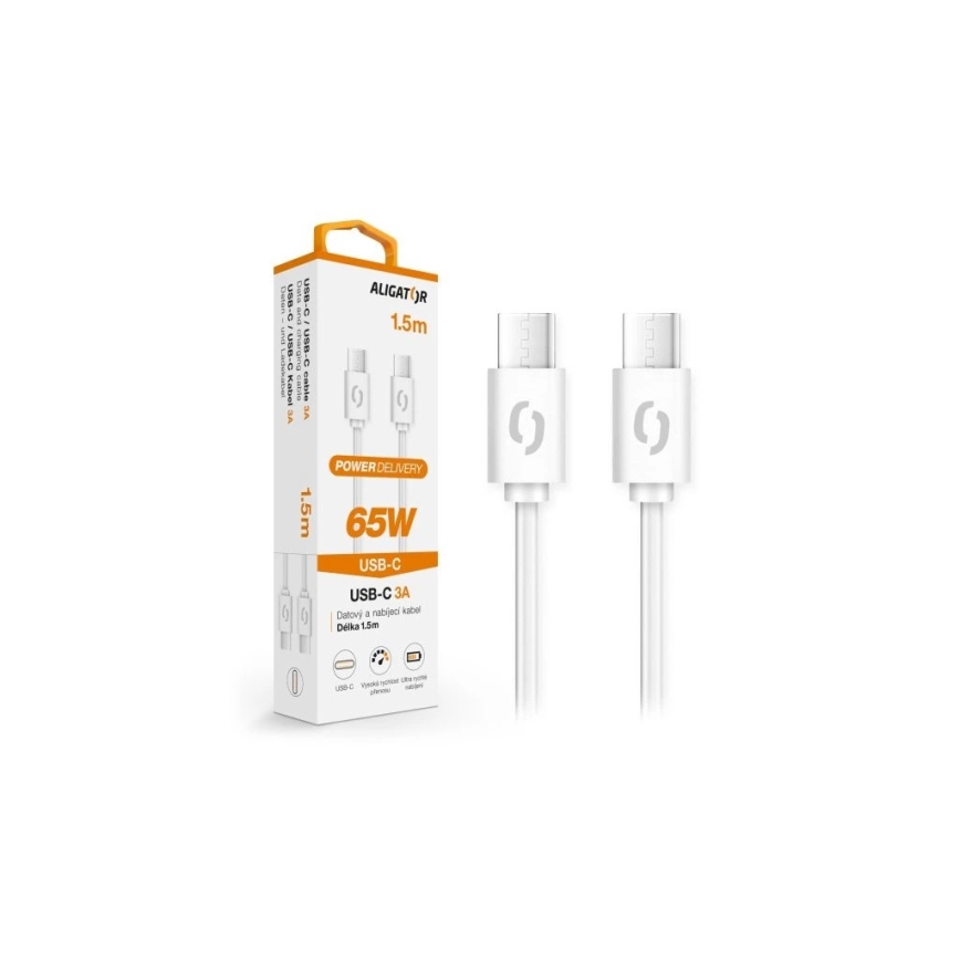 Aligator DATKP49 - USB-kaabel USB-C / USB-C 65 W Power Delivery 1,5 m valge