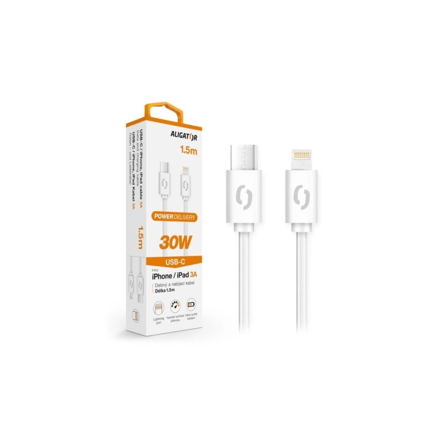 Aligator DATKP51 - USB kaabel USB-C / Lightning 30W Power Delivery 1,5m valge