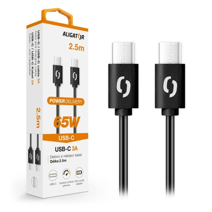 Aligator DATKP58 - USB-kaabel USB-C / USB-C 65W Power Delivery 2,5 m must