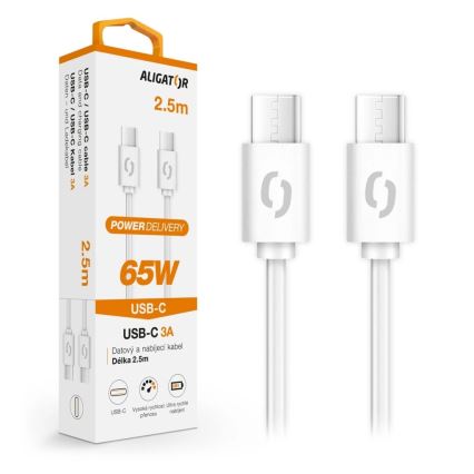 Aligator DATKP59 - USB-kaabel USB-C / USB-C 65W Power Delivery 2,5m valge