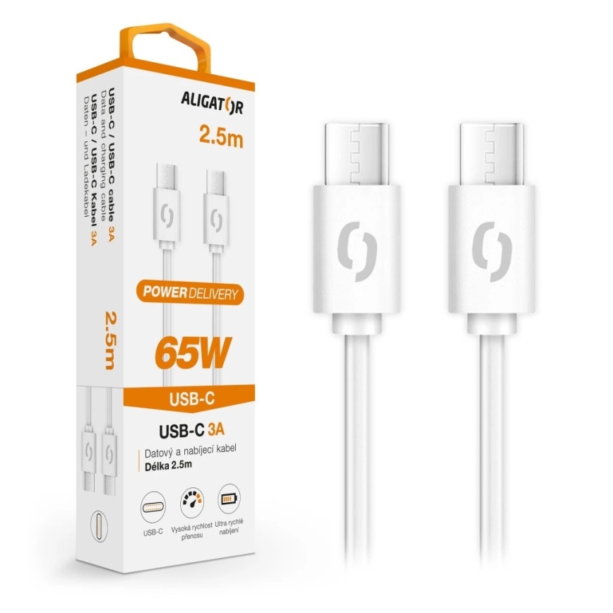 Aligator DATKP59 - USB-kaabel USB-C / USB-C 65W Power Delivery 2,5m valge