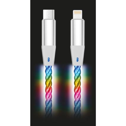 Aligator DATKP65 - USB-kaabel USB-C / Lightning LED-taustvalgustusega 30 W Power Delivery 0,5 m