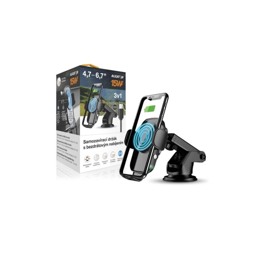 Aligator HAK2 - automaatne autotelefonitugi traadita Qi 15 W laadimisega, must