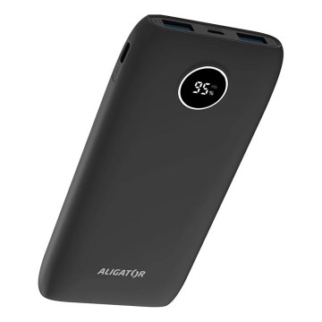 Aligator PBPD10BK - 10000 mAh akupank LCD-ekraaniga, Power Delivery 20 W/3,7 V, must