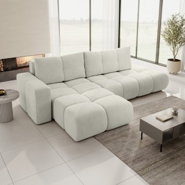 ALMADA L-kujuline lahtikäiv polsterdatud nurgadiivan hoiuruumiga, vasakpoolne, beež