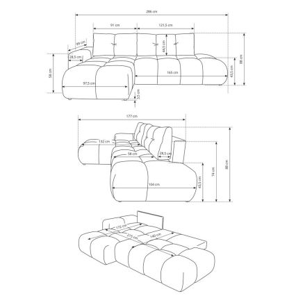 ALMADA L-kujuline lahtikäiv polsterdatud nurgadiivanvoodi, parempoolne, helebeež, panipaigaga