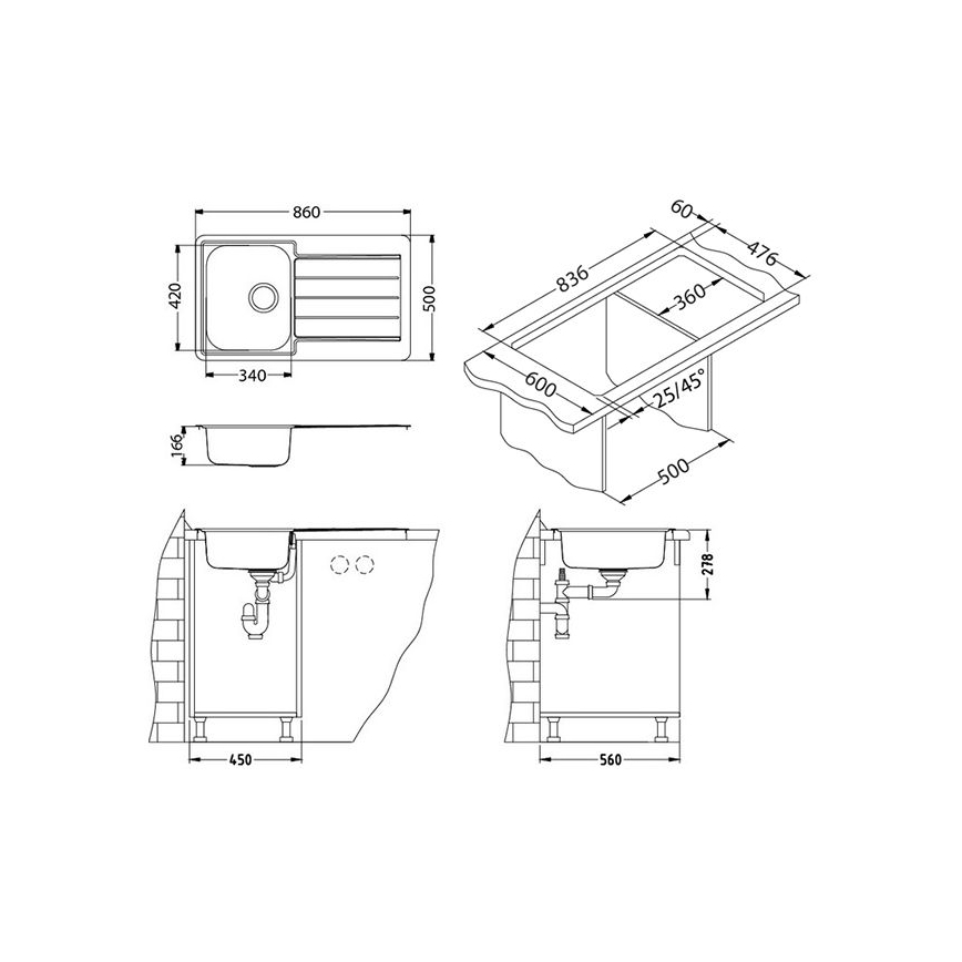 ALVEUS 1065560 - Köögivalamu LINE 86x50 cm roostevabast terasest/satiinviimistlus