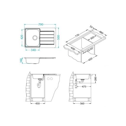 ALVEUS 1069147 - Valamu kööki LINE 79x50 cm matt teras/satiin