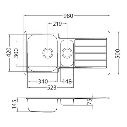 ALVEUS 1082440 - Valamu kööki LINE 98x50 cm matt teras/satiin