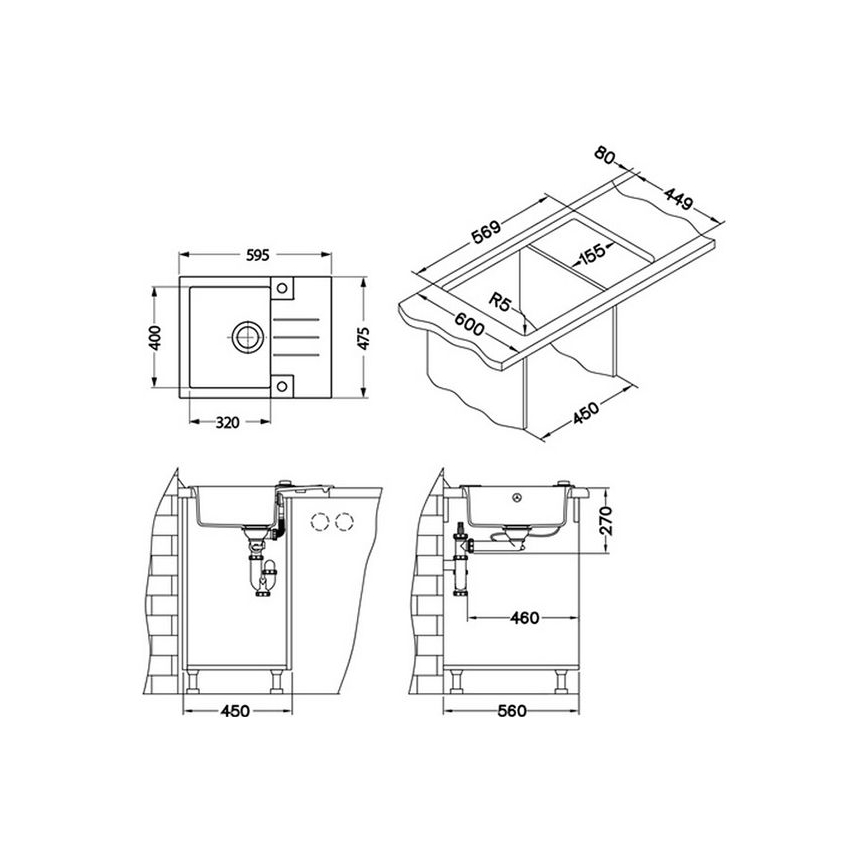 ALVEUS 1090950 - Valamu kööki ROCK 59,5x47,5 cm graniit/beež