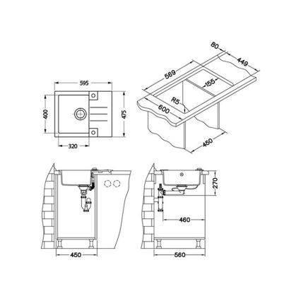 ALVEUS 1090951 - Valamu kööki ROCK 59,5x47,5 cm graniit/must
