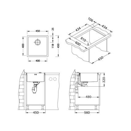 ALVEUS 1103319 - Valamu kööki QUADRIX 45x45 cm monarch kuldne