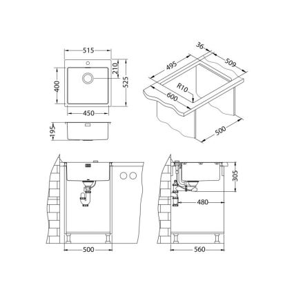 ALVEUS 1106867 - Valamu kööki PURE 52,5x51,5 cm monarch kuldne