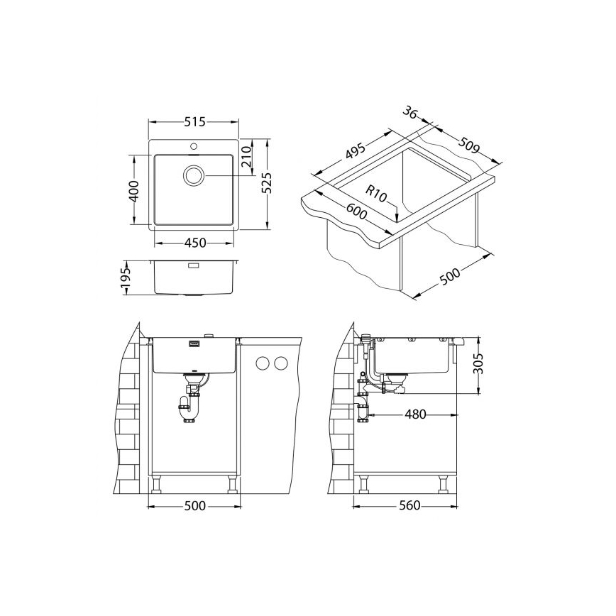 ALVEUS 1106867 - Valamu kööki PURE 52,5x51,5 cm monarch kuldne