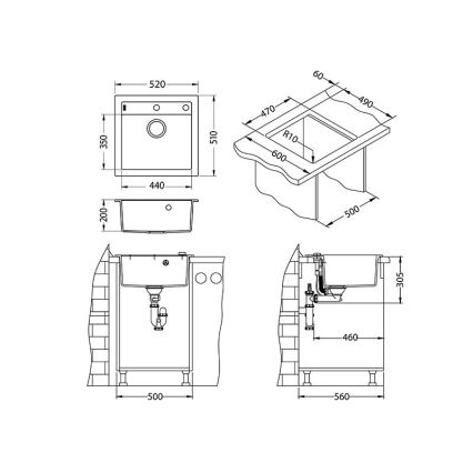 ALVEUS 1107889 - Valamu kööki FORMIC 52x51 cm graniit/beež