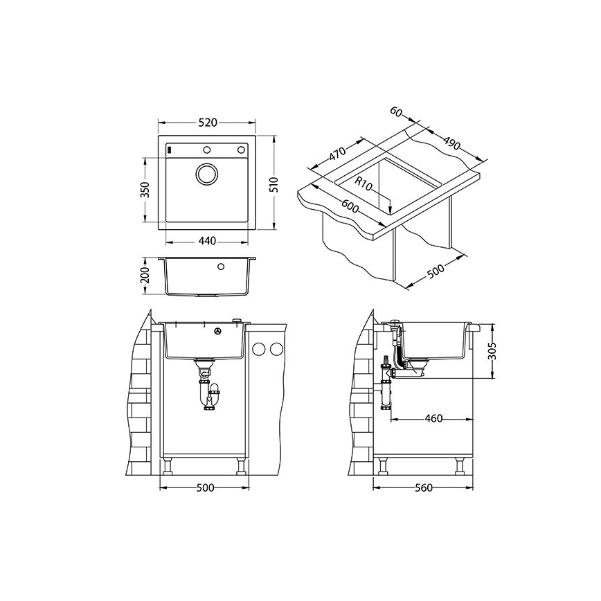 ALVEUS 1107889 - Valamu kööki FORMIC 52x51 cm graniit/beež