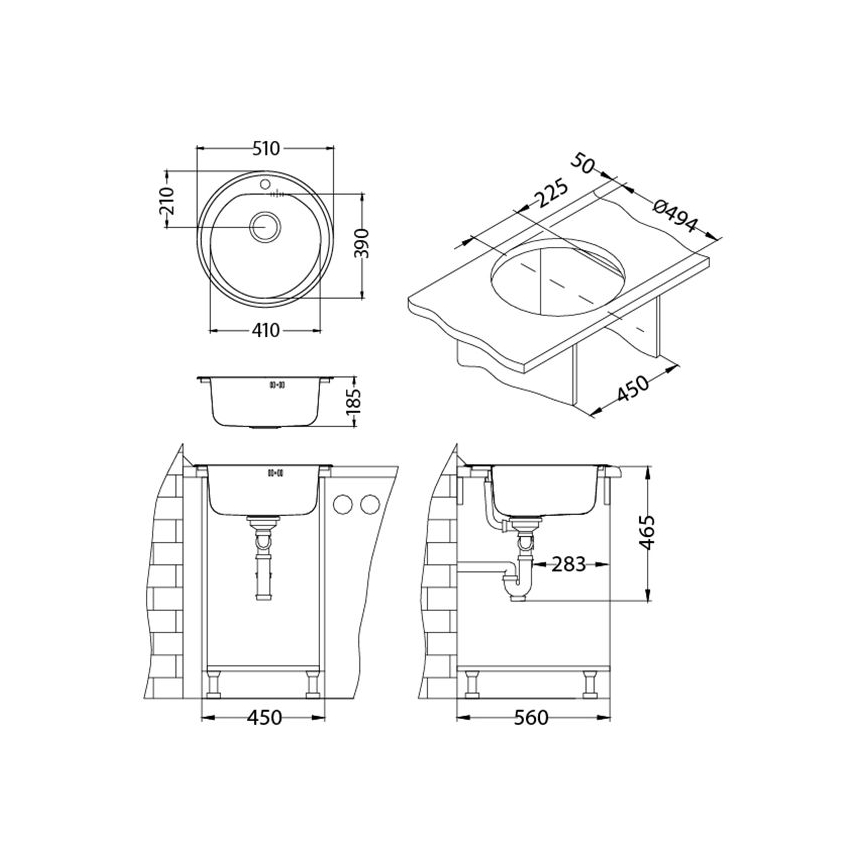 ALVEUS 1116756 - Köögivalamu FORM Ø 51 cm, roostevabast terasest satiinviimistlusega, sügavus 18,5 cm