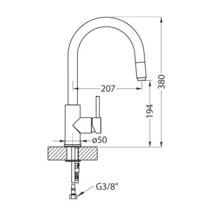 ALVEUS 1129020 - Valamu kraan väljatõmmatava pihustiga DELOS 38 cm graniit/beež