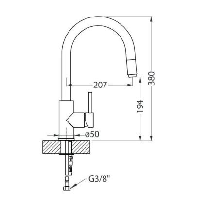 ALVEUS 1129022 - Valamu kraan väljatõmmatava pihustiga DELOS 38 cm graniit/must