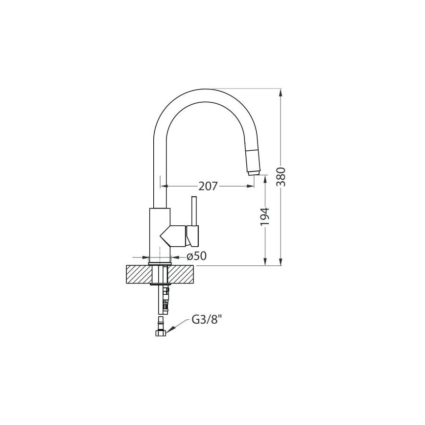 ALVEUS 1129022 - Valamu kraan väljatõmmatava pihustiga DELOS 38 cm graniit/must
